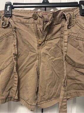 Linen Blend Brown Utility Cargo Shorts Size 13
